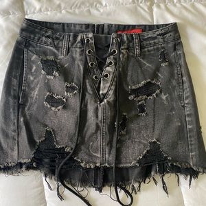 Distressed denim skirt